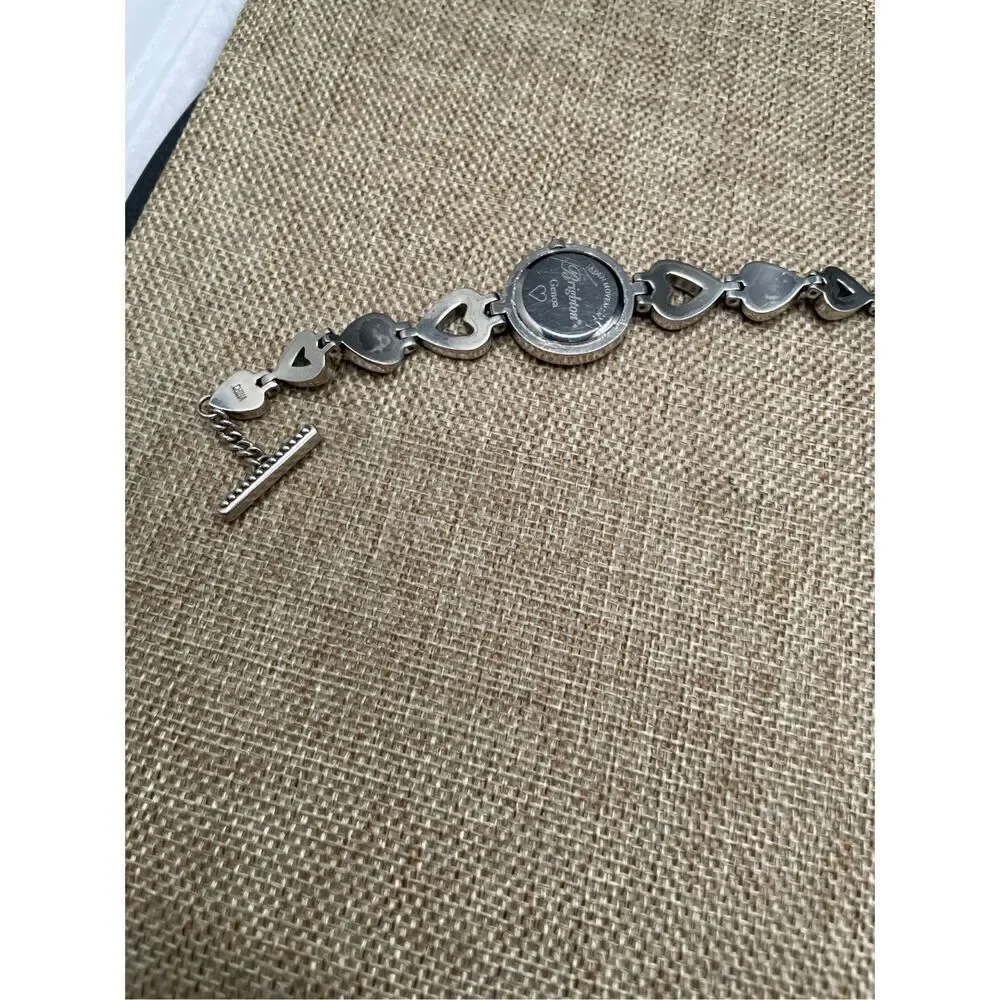 Brighton Vintage Silver Heart Charm Bracelet Watch Adjustable Toggle Working